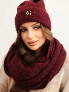 Dámska mäkká pletená súprava s čiapkou a nákrčníkom bordová