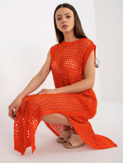 Oranžové pletené maxi šaty bez rukávov
