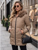 Dámska zimná prešívaná bunda s kapucňou, béžová, FashionStreet TY5735