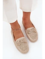 Mokasyny Damskie Z Ażurowym Wzorem I Wiązaniem Beżowe Mirisa