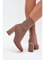 Materiałowe Wsuwane Botki Damskie Na Słupku Beżowe Virelle