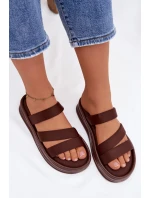 Materiálové dámské pantofle na platformě s pásky čokoládové Liorine