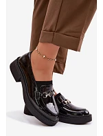 Kožené lakované mokasiny dámské s ozdobným detailem Vinceza 39985 černé