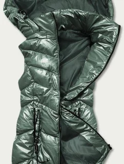 Lesklá zelená vesta s kapucňou (B8025-10)