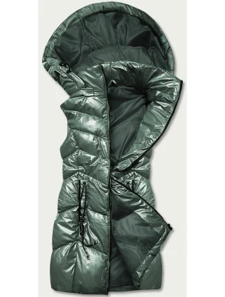Lesklá zelená vesta s kapucňou (B8025-10)