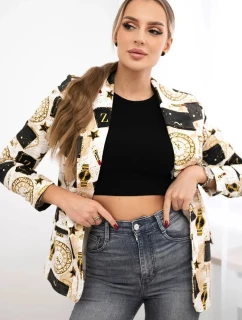 Bavlnená bunda s farebnou potlačou ecru+čierna