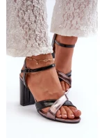 Eko Skórzane Sandały Na Obcasie Słupku Czarne Abilica