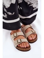 Zamszowe Klapki Damskie Z Klamrami Big Star RR274A391 Beżowe