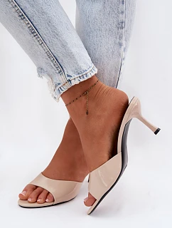 Lakované pantofle z imitace kůže na podpatku Béžové Melissea