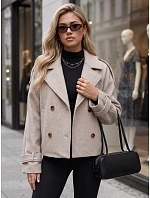 Krátky dámsky dvojradový kabát s klopami, béžový, FashionStreet TY6030 Krátky dámsky dvojradový kabát s klopami, béžový, FashionStreet TY6030