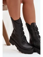 Botki Damskie Z Naturalnej Skóry Na Platformie Zazoo 3795 Czarne