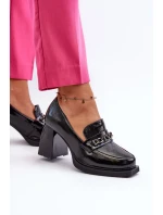 Lakované čierne lodičky Terimene s hrubými podpätkami