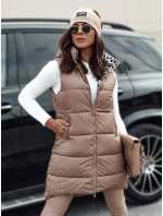 Dámska prechodná prešívaná vesta ELEGANCIO s kapucňou obojstranná camel FashionStreet TY4656