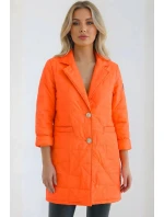 Dámske Plus veľkosť prešívaná bunda s ozdobnými gombíkmi a golierom Neon Orange