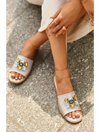 Klapki Damskie Z Ozdobami S.Barski KV27-031 Beżowe