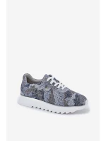 Zamszowe Wzorzyste Buty Sportowe Na Platformie Z Brokatem D&A LR51-635 Niebieskie