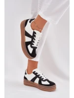 Sneakesy Damskie Na Platformie Biało-Czarne Sivirae