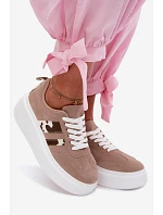 Dámské Tenisky na Masivní Platformě s Umělou Semišovou Nášivkou Béžové Averin