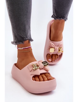 Piankowe Klapki Damskie Z Kokardą Różowe Salessa
