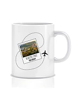 Personalizovaný klasický biely keramický hrnček s objemom 300 ml s fotografiou a cestovateľským motívom