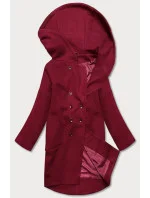 Dámsky kabát plus size v bordovej farbe s kapucňou (2728)