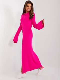 Dámske fluorescenčné ružové maxi šaty so zapínaním na gombíky (7000)