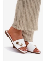 Klapki Damskie Na Płaskim Obcasie Z Kokardą Białe Sallariela