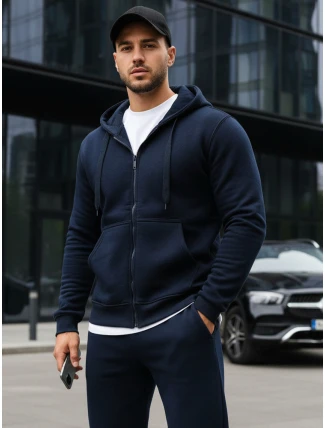Pánska mikina na zips s kapucňou tmavomodrá BX2195 Pánska mikina na zips s kapucňou tmavomodrá BX2195