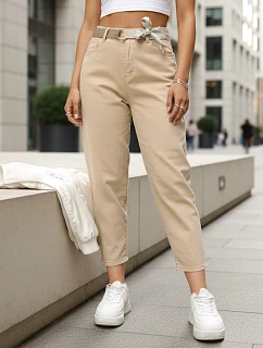 Dámske džínsy s vysokým pásom mom fit béžová FashionStreet UY2936