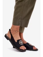 Sandały Damskie Na Płaskim Obcasie Z Ozdobą S.Barski KV51-002 Czarne