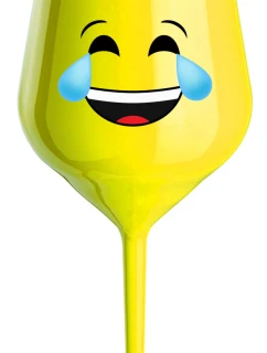 SMAJLÍK PLAČÍCÍ SMÍCHY - žlutá nerozbitná sklenice na víno 470 ml