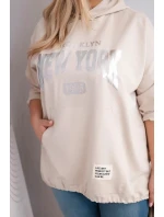 Dámska plus size mikina z viskózy s kapucňou a klokaním vreckom béžová Dámska plus size mikina z viskózy s kapucňou a klokaním vreckom béžová