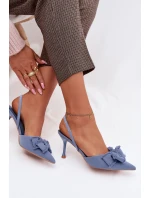 Dámské sandály na podpatku s mašlí Modré Hestia