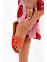 Klapki Damskie Na Płaskim Obcasie Z Wycięciami Eko Zamszowe Pomarańczowe Teterre