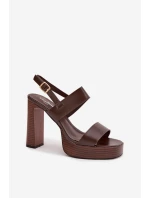 Dámské sandály na podpatku a platformě Ekologická kůže Čokoládové Hanelia