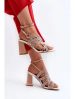 Sandále na podpätku CR952 béžovo-ružové - Krok vo veľkom štýle