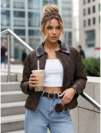 Dámska prešívaná hnedá prechodná bunda FashionStreet TY5619