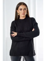 Sveter nasadený cez hlavu s módnou väzbou čierny