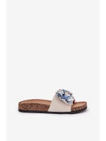 Damskie Klapki Z Kokardą Na Korkowej Platformie Niebieskie Lisandrea