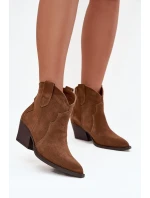 Wsuwane Botki Kowbojki Damskie Z Naturalnego Zamszu Camel Beretta