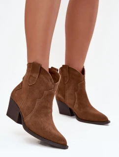 Wsuwane Botki Kowbojki Damskie Z Naturalnego Zamszu Camel Beretta