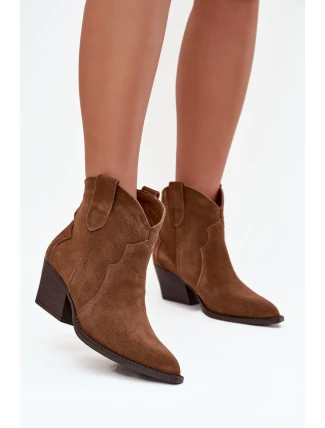 Wsuwane Botki Kowbojki Damskie Z Naturalnego Zamszu Camel Beretta