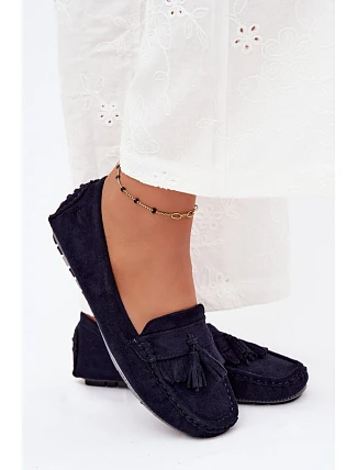 Dámske mokasíny s okrajmi z imitácie semišu Dark Blue Linden