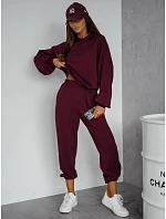 Dámska tepláková súprava s kapucňou v maslovej a bordovej farbe, FashionStreet AY1211