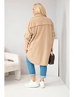 Dámska košeľa Plus Size z viskózového manšestru s odnímateľnými rukávmi v kamelovej farbe Dámska košeľa Plus Size z viskózového manšestru s odnímateľnými rukávmi v kamelovej farbe
