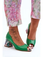 Skórzane Czółenka Z Ozdobnym Obcasem Lewski Shoes 2608/K Zielone