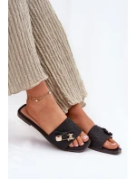 Klapki Damskie Na Płaskim Obcasie Z Kokardą Czarne Sallariela