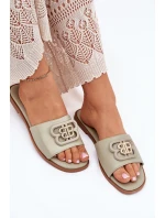 Płaskie Klapki Damskie Z Ozdobnym Detalem Zielone Nenitta