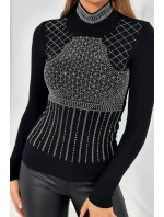 Pletená blúzka so zirkónovým motívom čierna