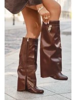 Dámske čižmy na platforme s opaskom a striebornými detailmi 033 Brown - Korivelle Dámske čižmy na platforme s opaskom a striebornými detailmi 033 Brown - Korivelle